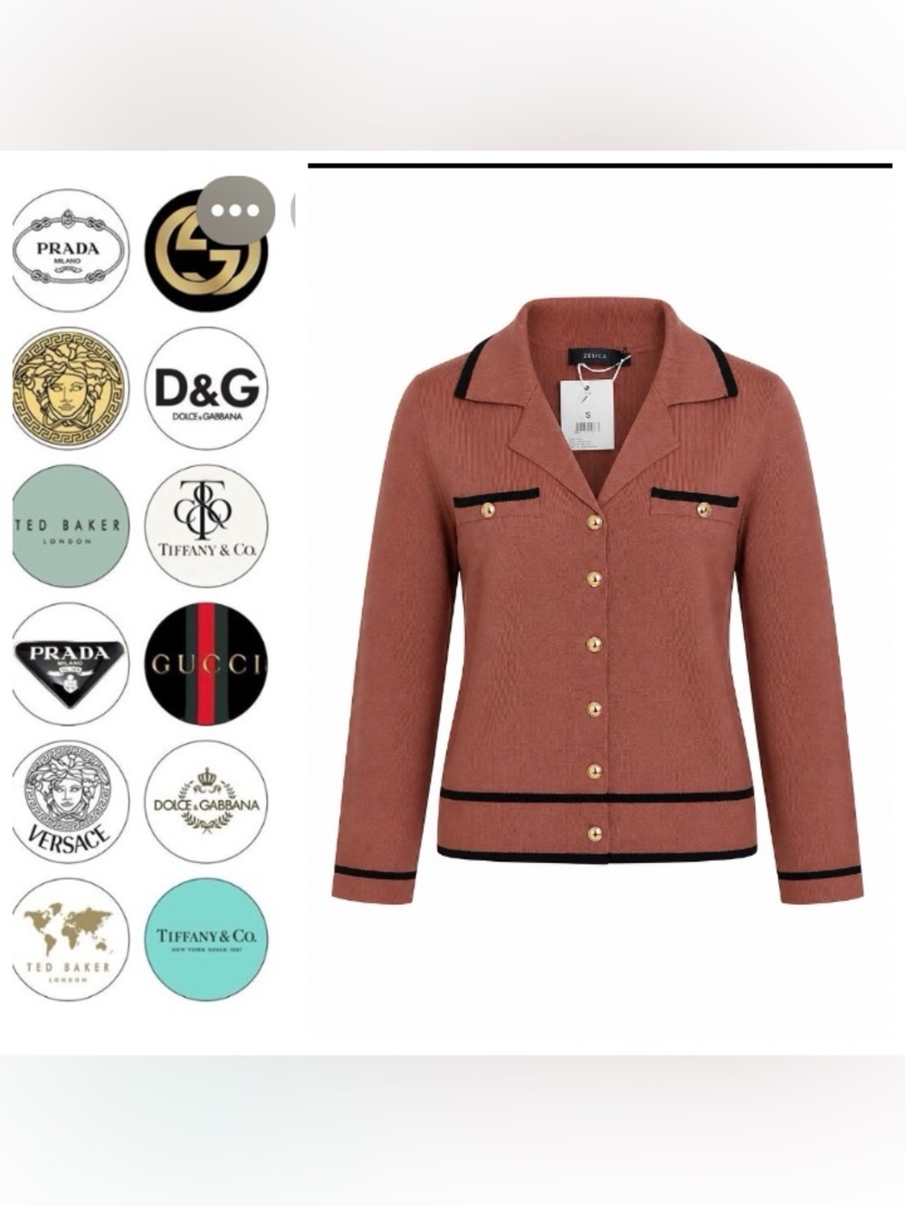 Zesica Rust Brown Knit Blazer Top with Black Trim